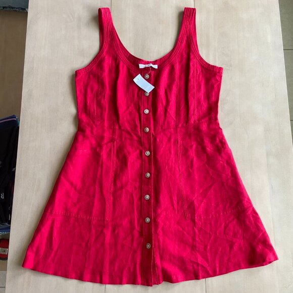 NEW Loft Linen-Blend Red Button Front Dress - Size 14 - Picture 2 of 9